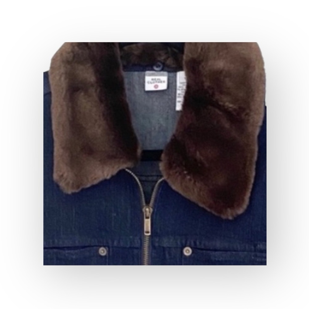 new Saks Fifth Avenue ✦ SFA S5A ✦ Vegan Fur Trim Denim Jacket ✦ Dark Indigo ✦ 10 - Picture 4 of 12